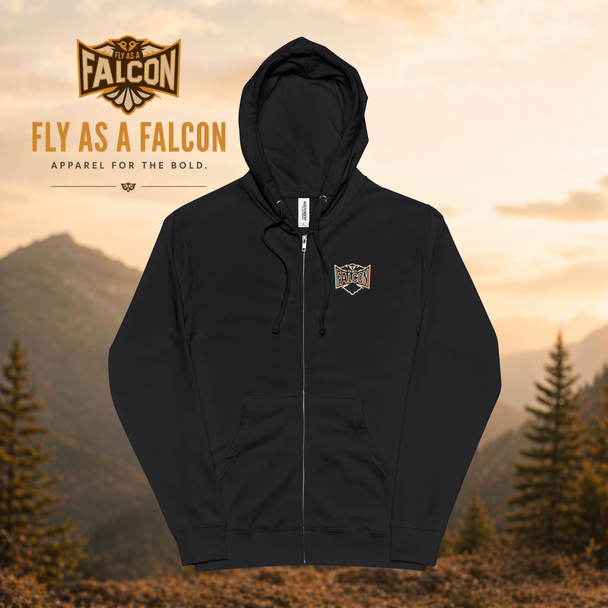Fly As A Falcon Premium Fleece Full-Zip Hoodie | Retro 3D