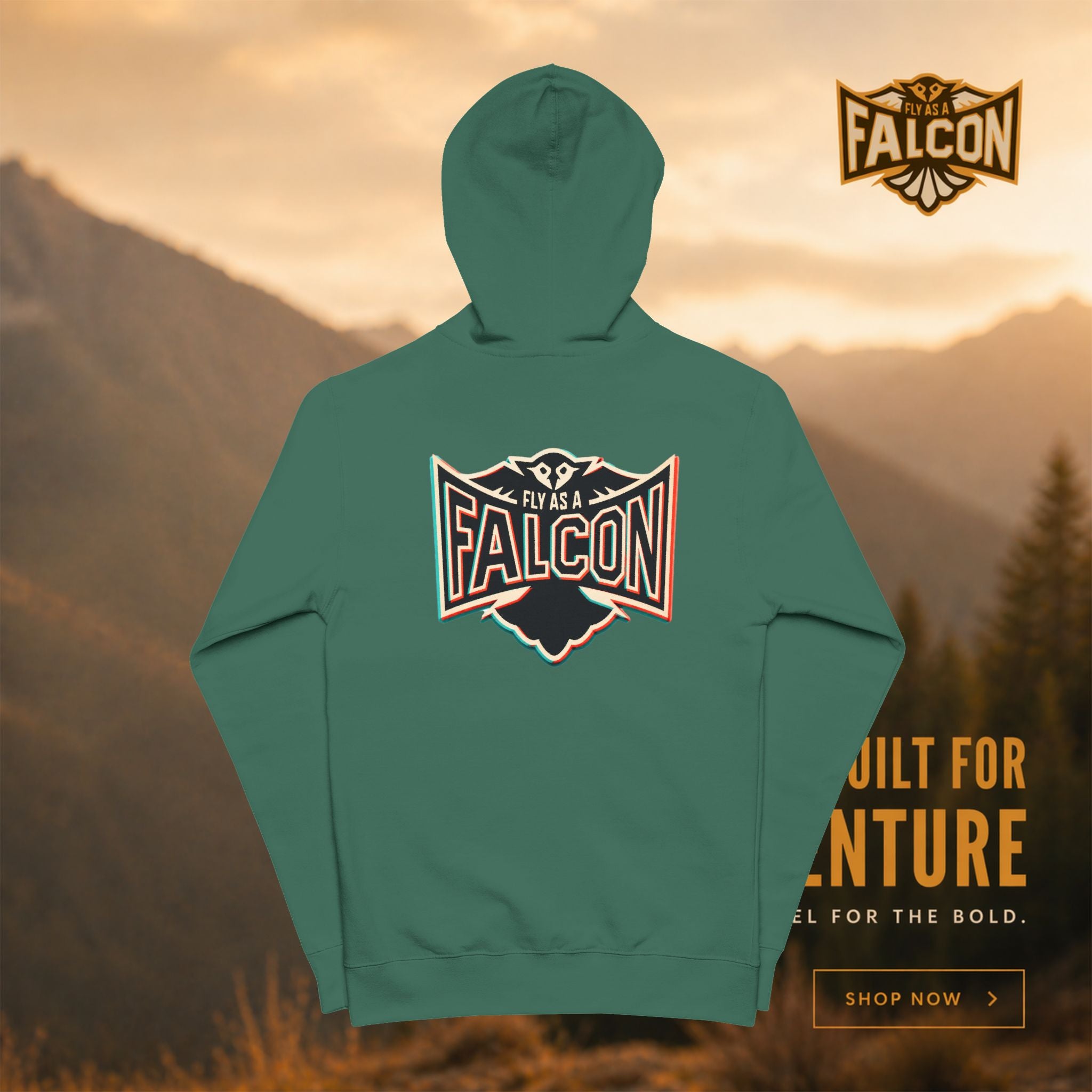 Fly As A Falcon Premium Fleece Full-Zip Hoodie | Retro 3D