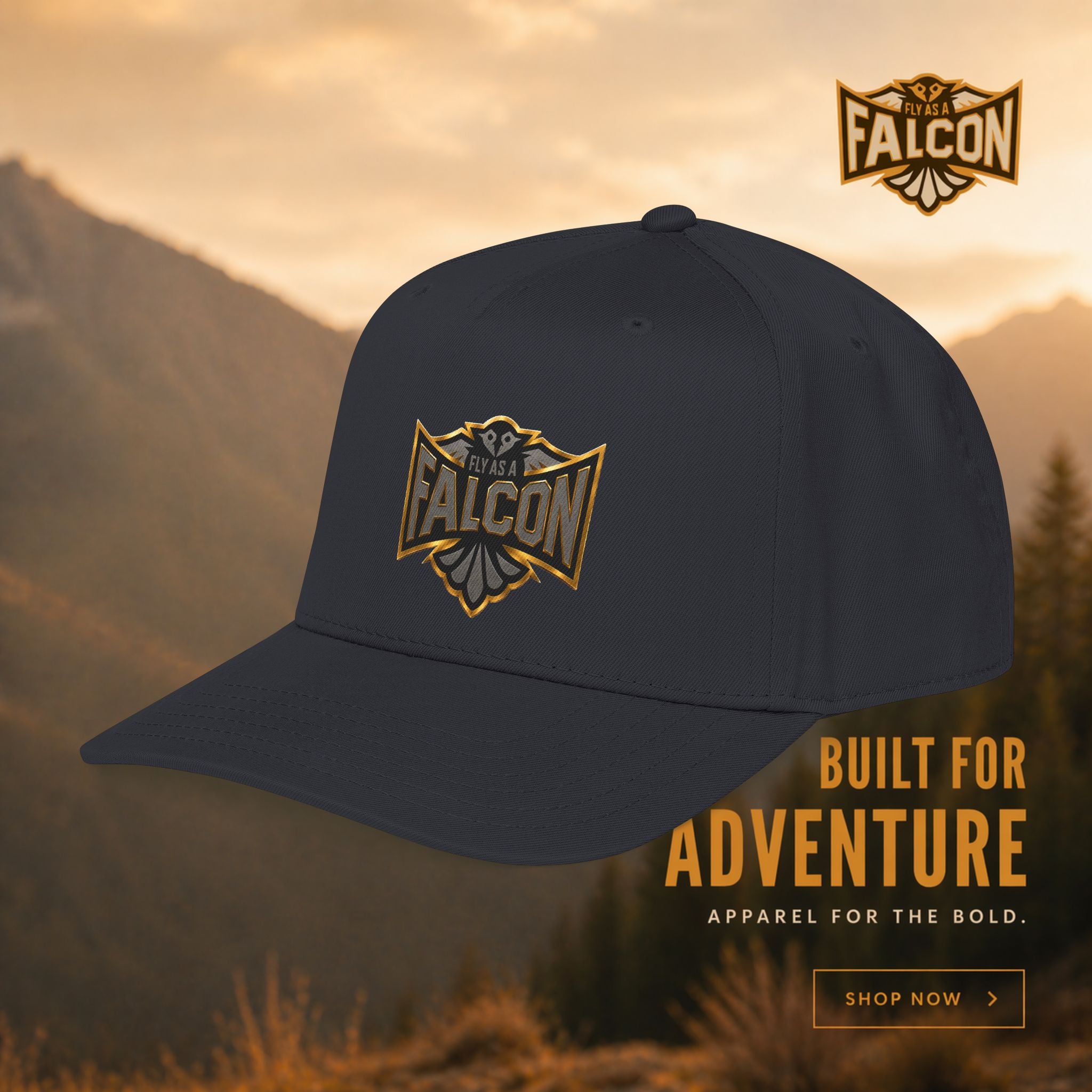 Fly As A Falcon Mid Profile Baseball Cap | Black & Gold Collection 02