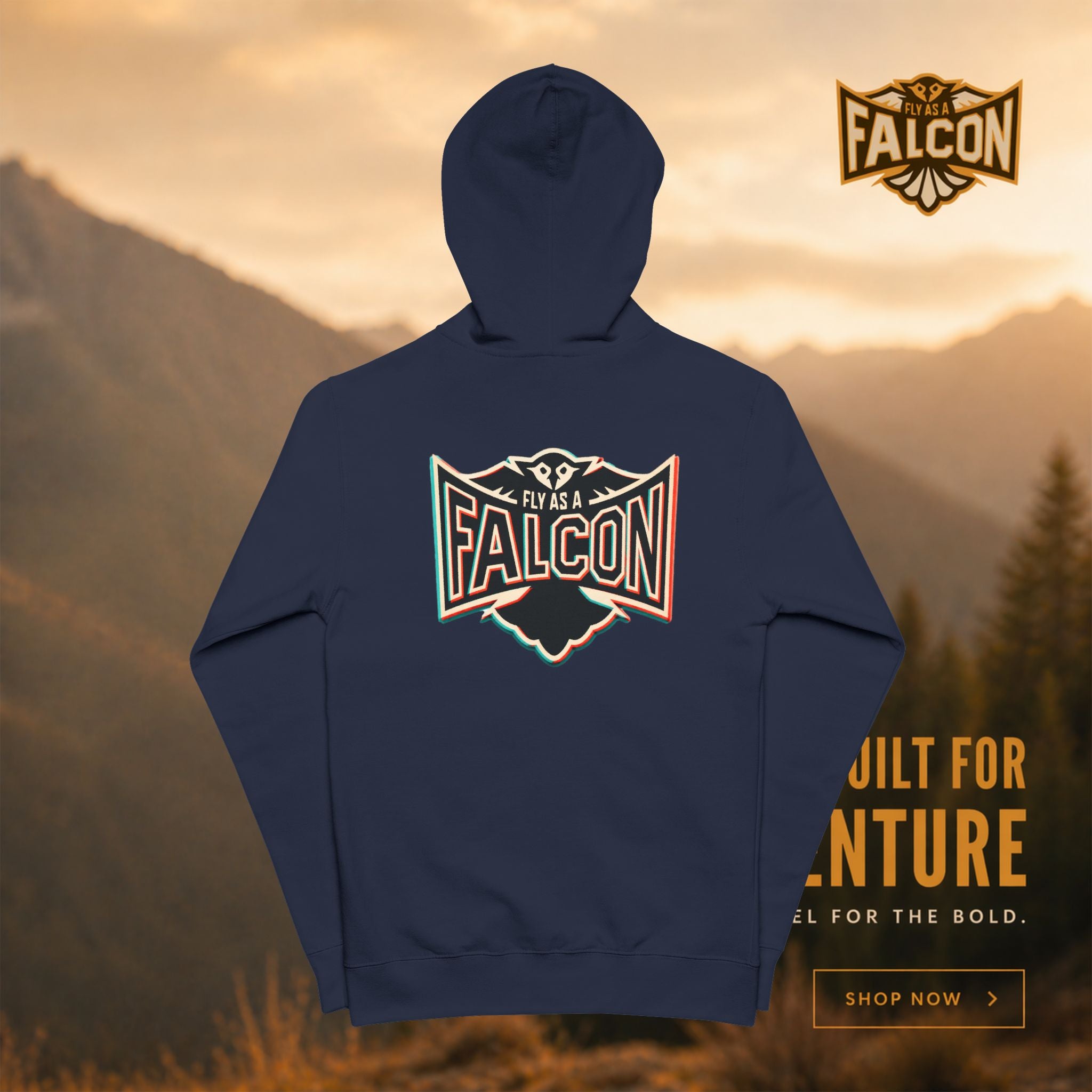 Fly As A Falcon Premium Fleece Full-Zip Hoodie | Retro 3D