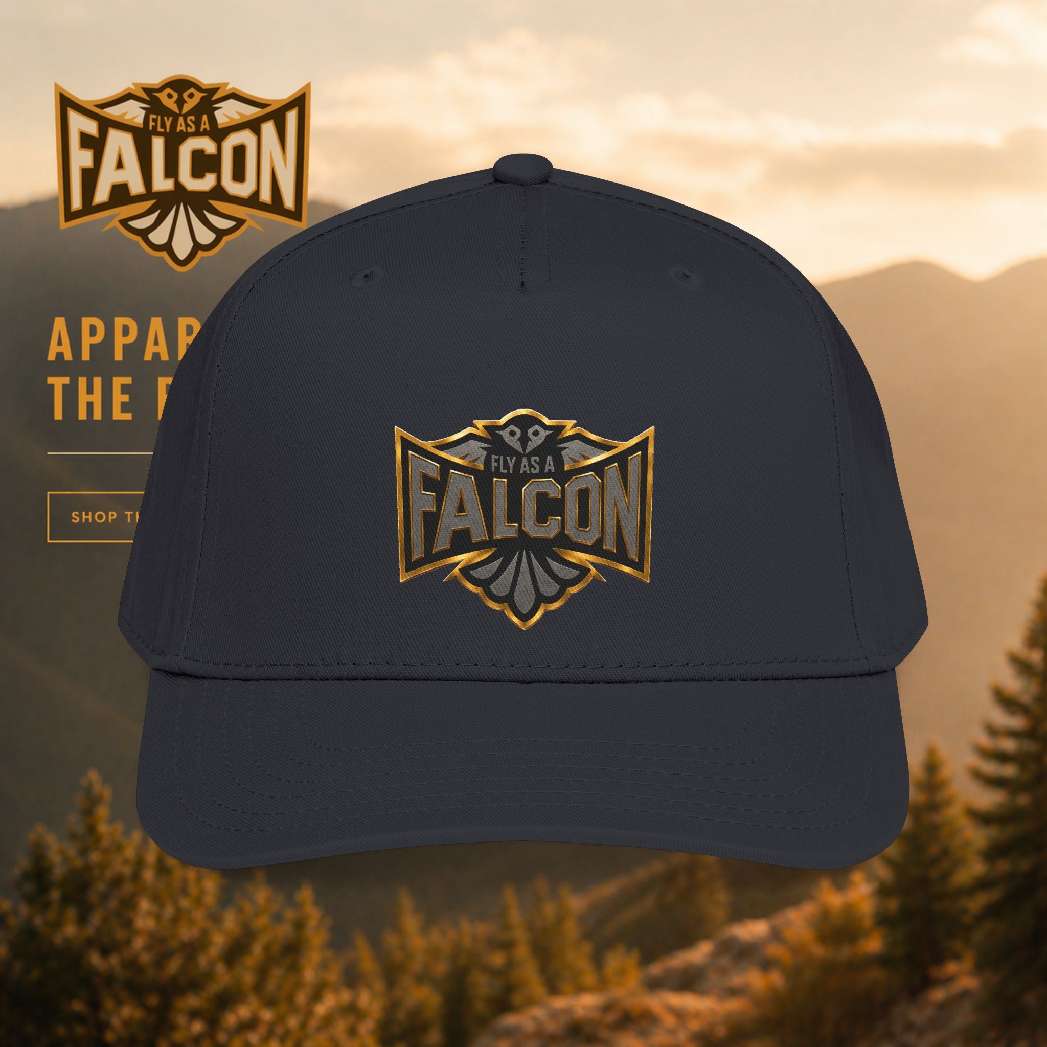 Fly As A Falcon Mid Profile Baseball Cap | Black & Gold Collection 02