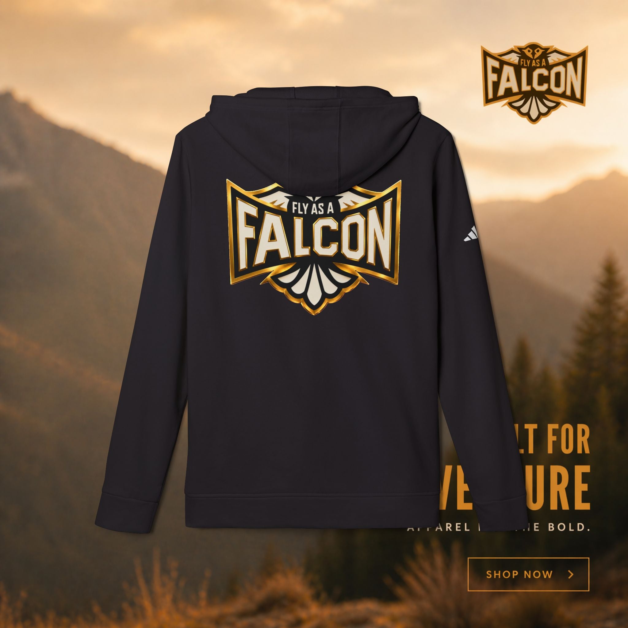 Fly As A Falcon Adidas Pullover Hoodie | Black & Gold Collection 01