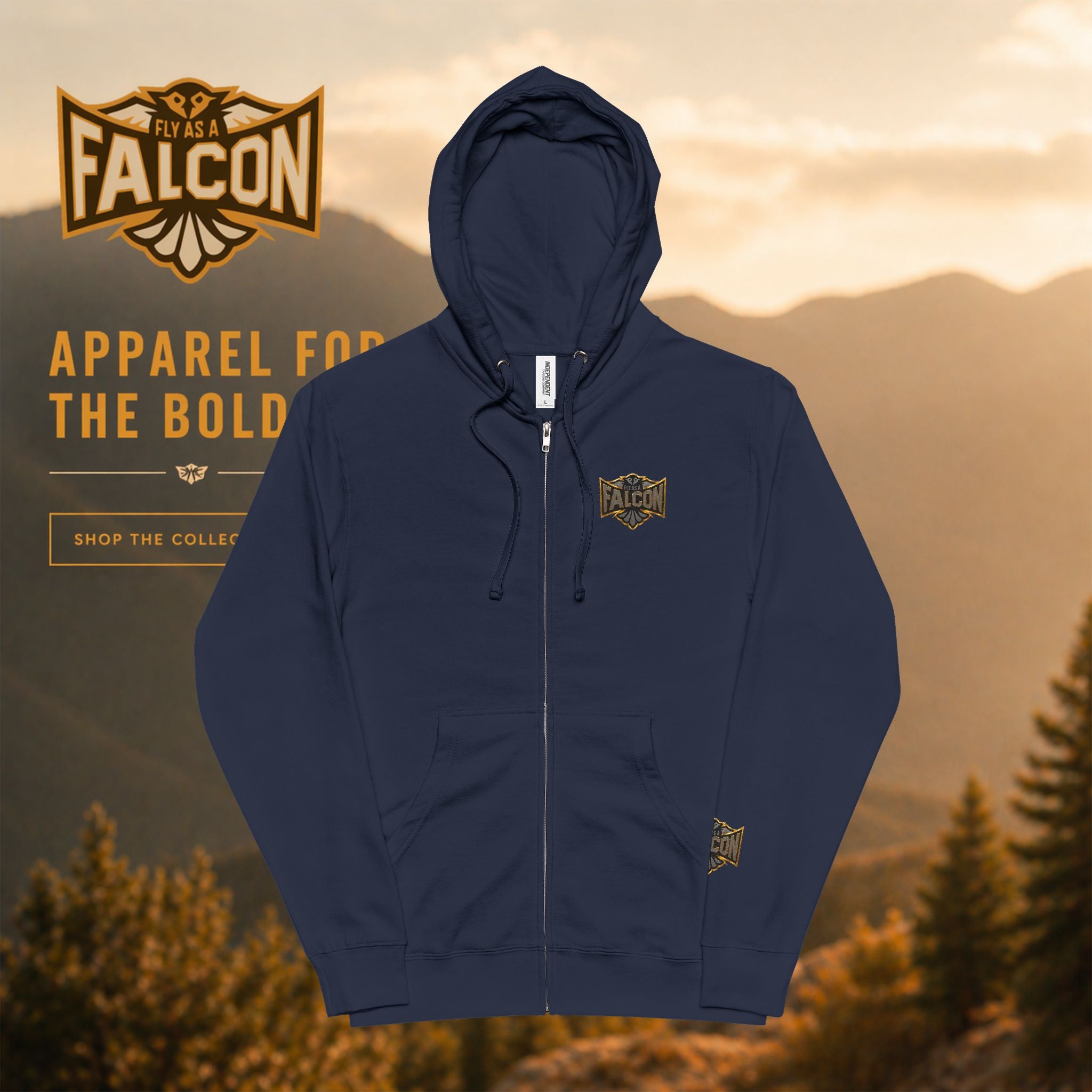 Falcon Logo Zip-Up Hoodie | Black & Gold Collection 02