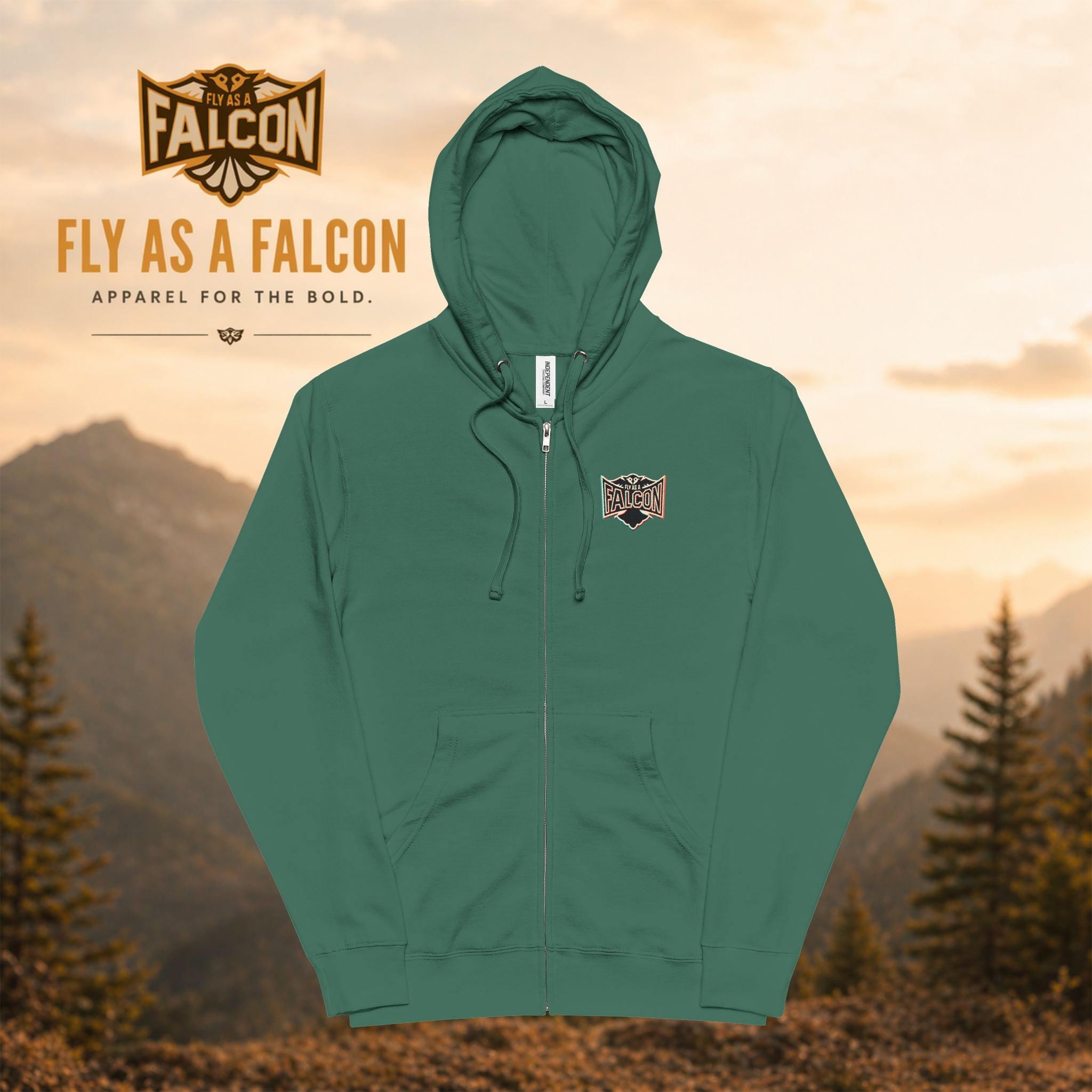 Fly As A Falcon Premium Fleece Full-Zip Hoodie | Retro 3D