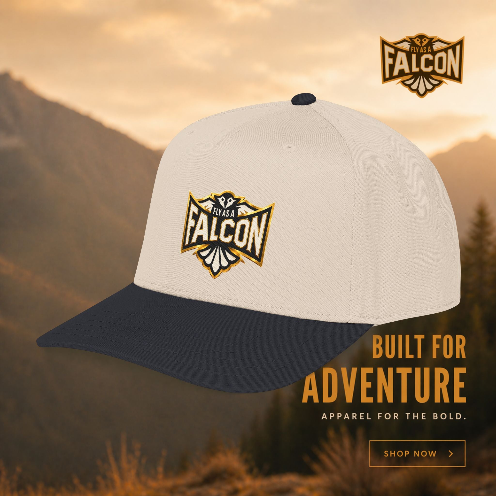 Fly As A Falcon Mid Profile Baseball Cap | Black & Gold Collection 01