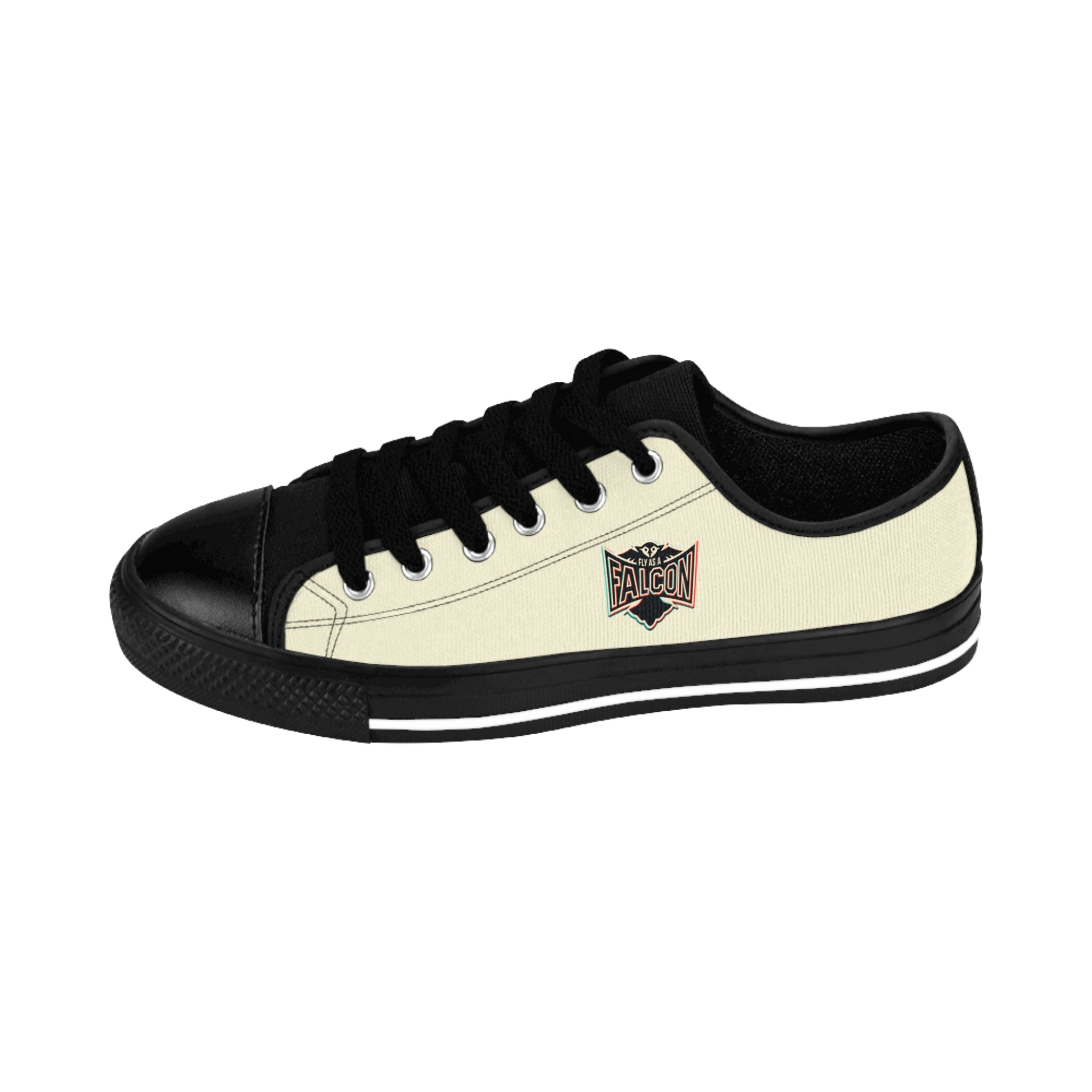 Fly As A Falcon Cream Canvas Low-Top Sneakers | Retro 3D