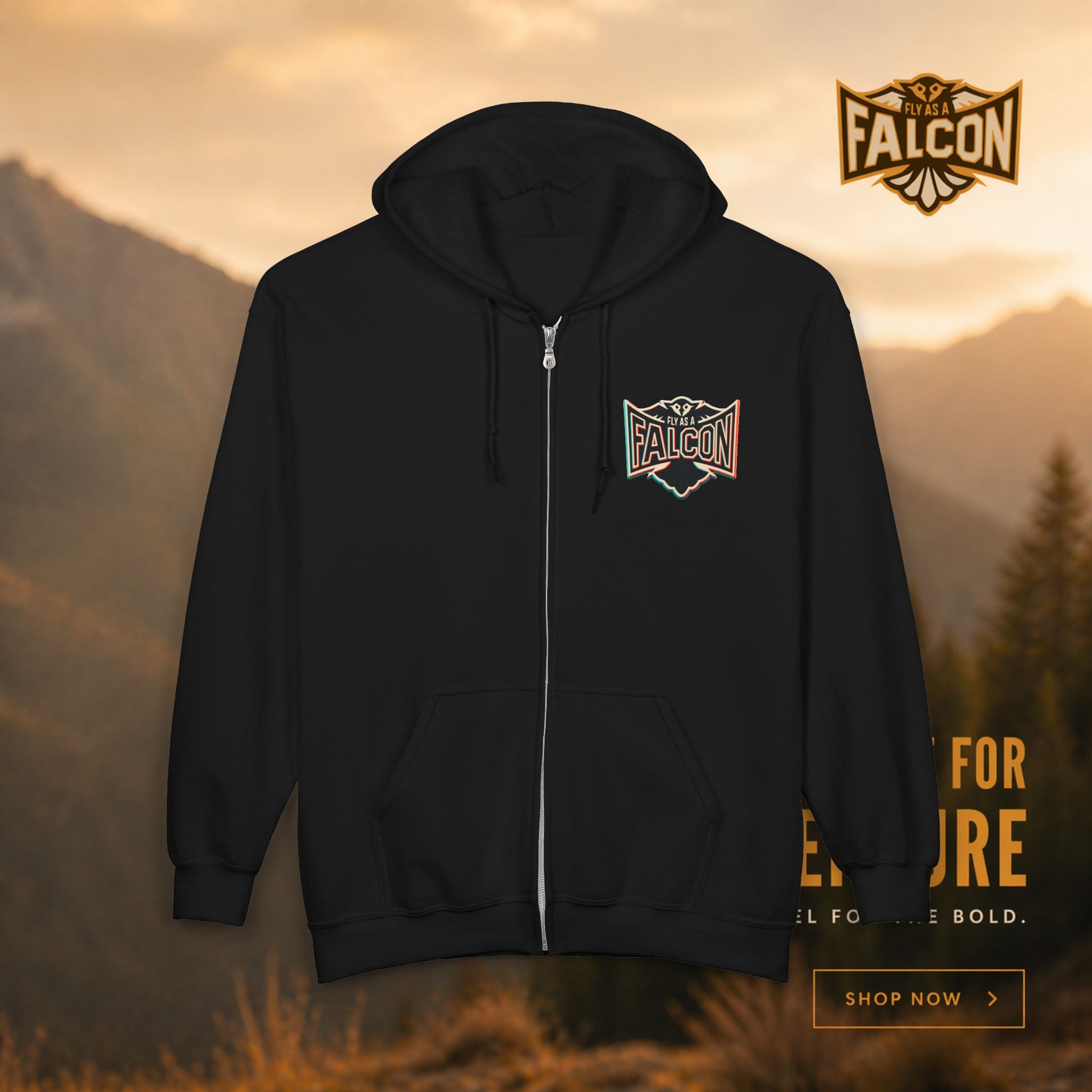 Fly As A Falcon Classic Full-Zip Hoodie | Retro 3D