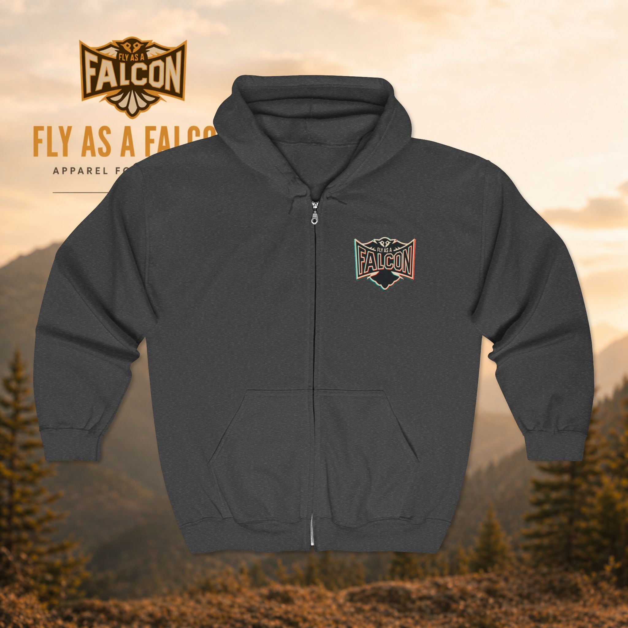 Fly As A Falcon Classic Full-Zip Hoodie | Retro 3D