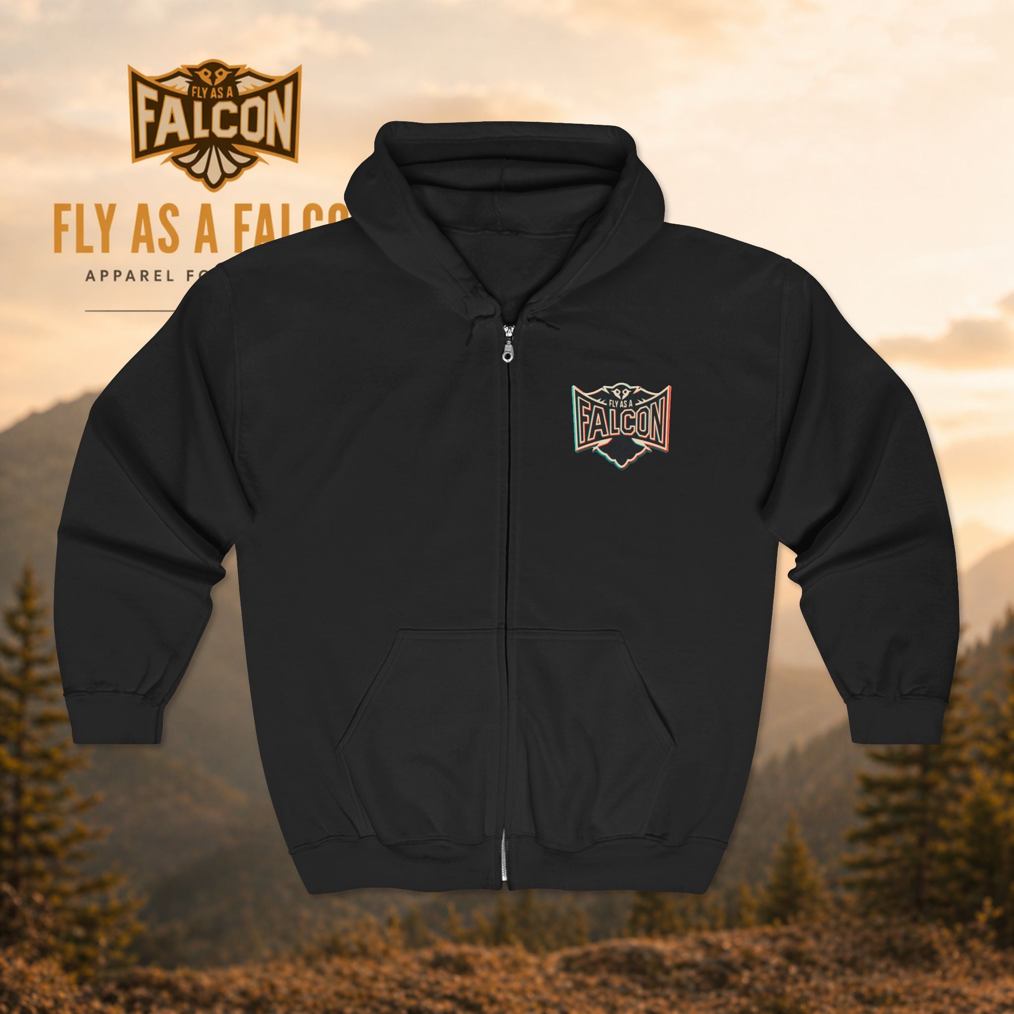 Fly As A Falcon Classic Full-Zip Hoodie | Retro 3D