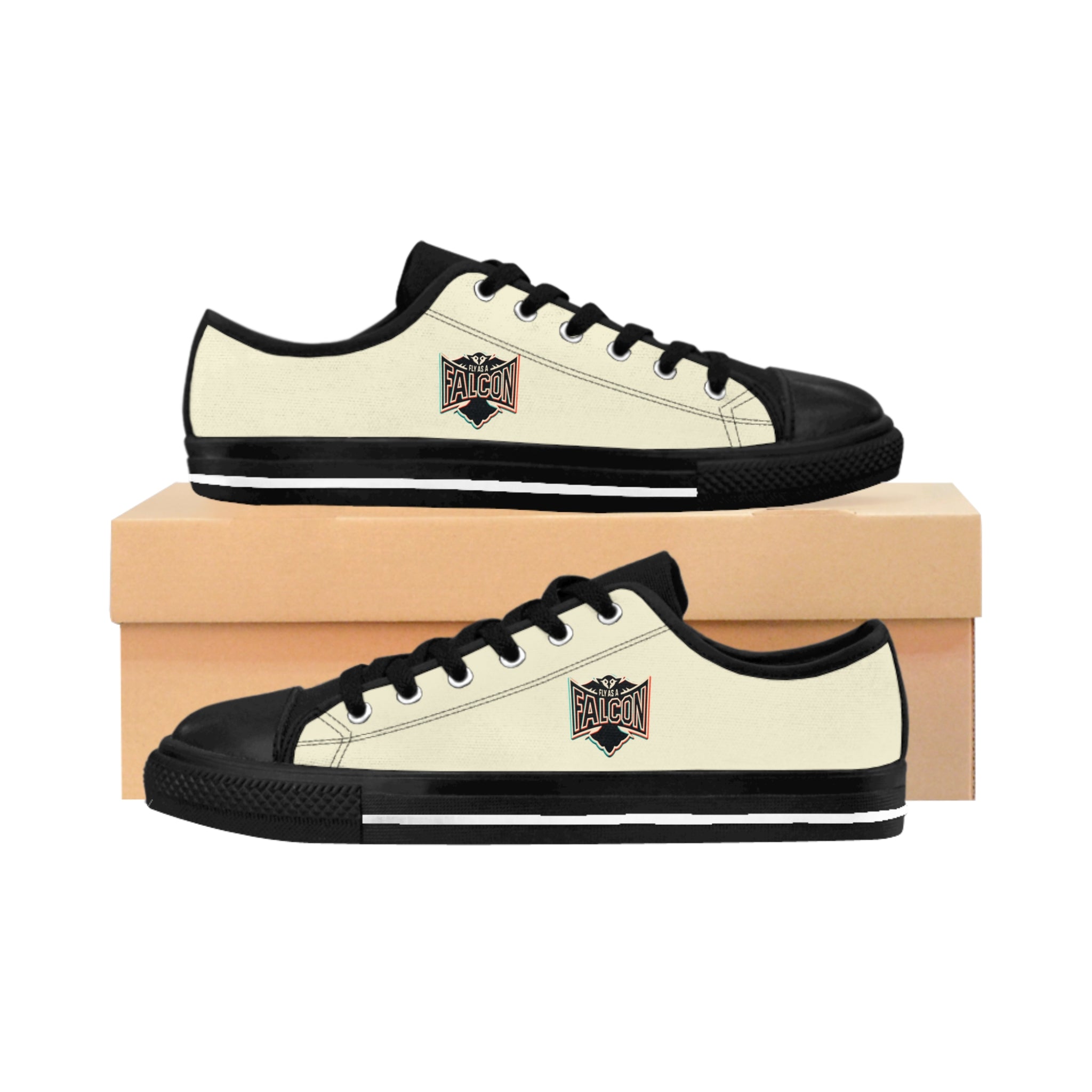 Fly As A Falcon Cream Canvas Low-Top Sneakers | Retro 3D