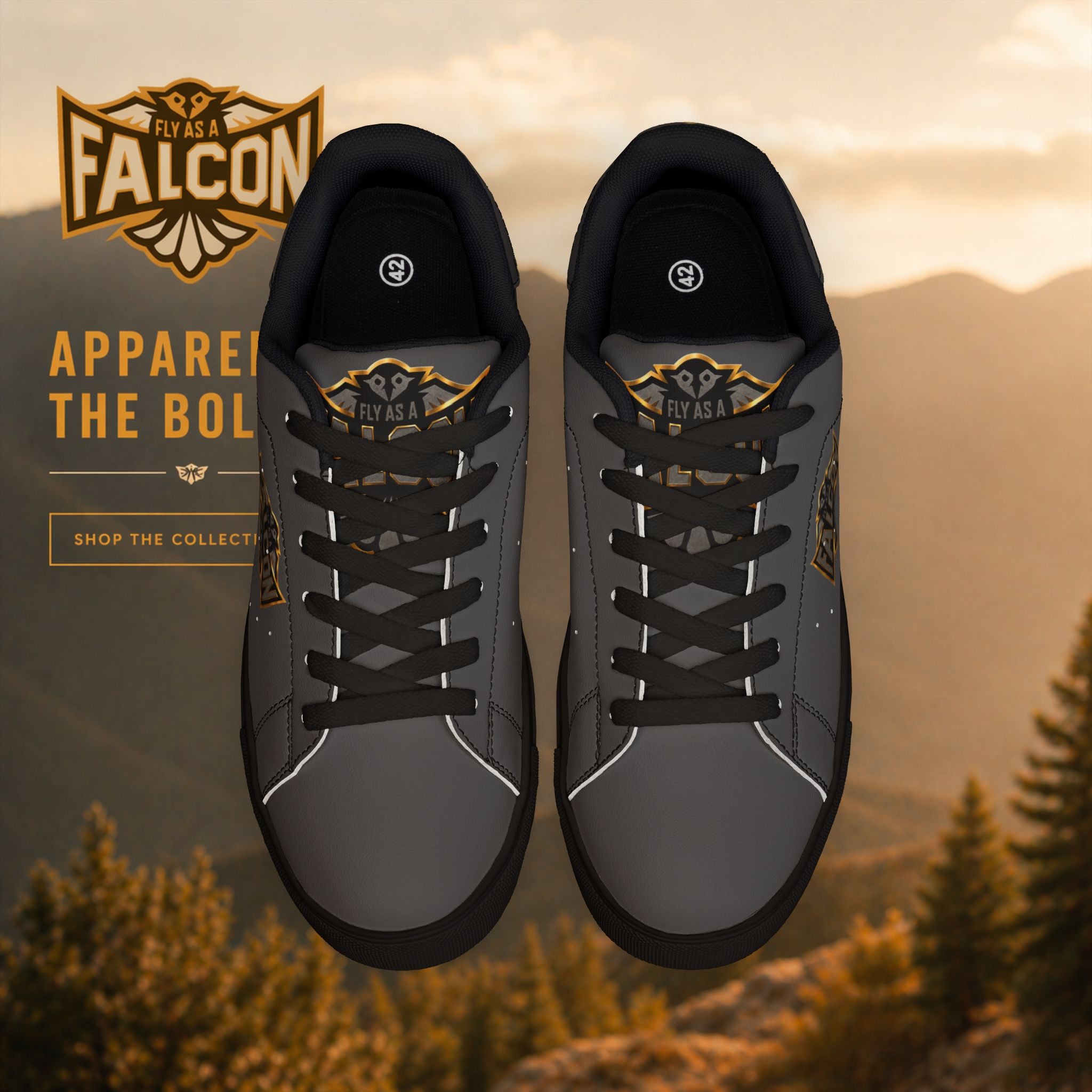 Fly As A Falcon Low-Top Leather Sneakers | Black & Gold Collection 02