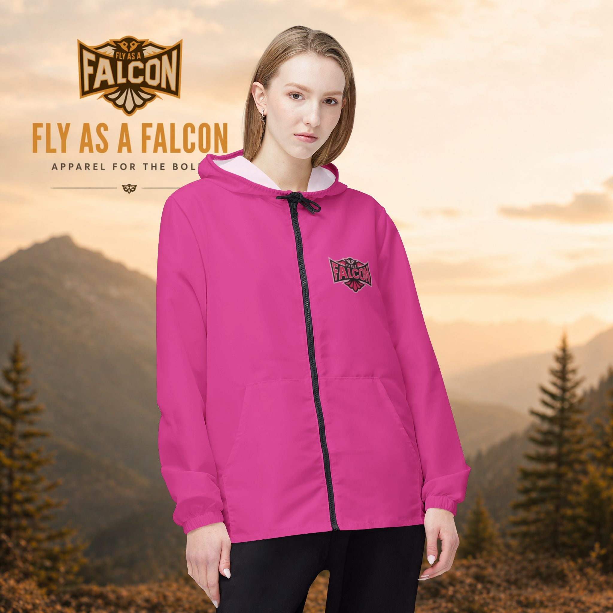 Fly As A Falcon Hooded Windbreaker Jacket | Wild Rose