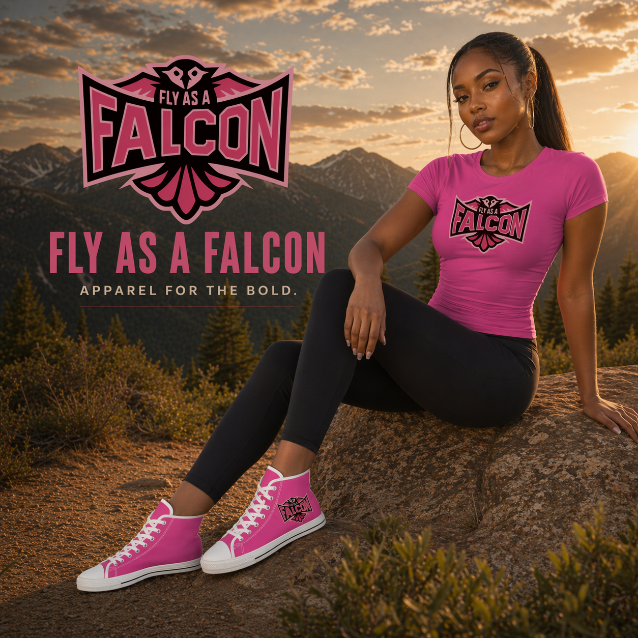 Fly As A Falcon Women’s High Top Sneakers | Wild Rose Pink Athletic Fashion Shoes