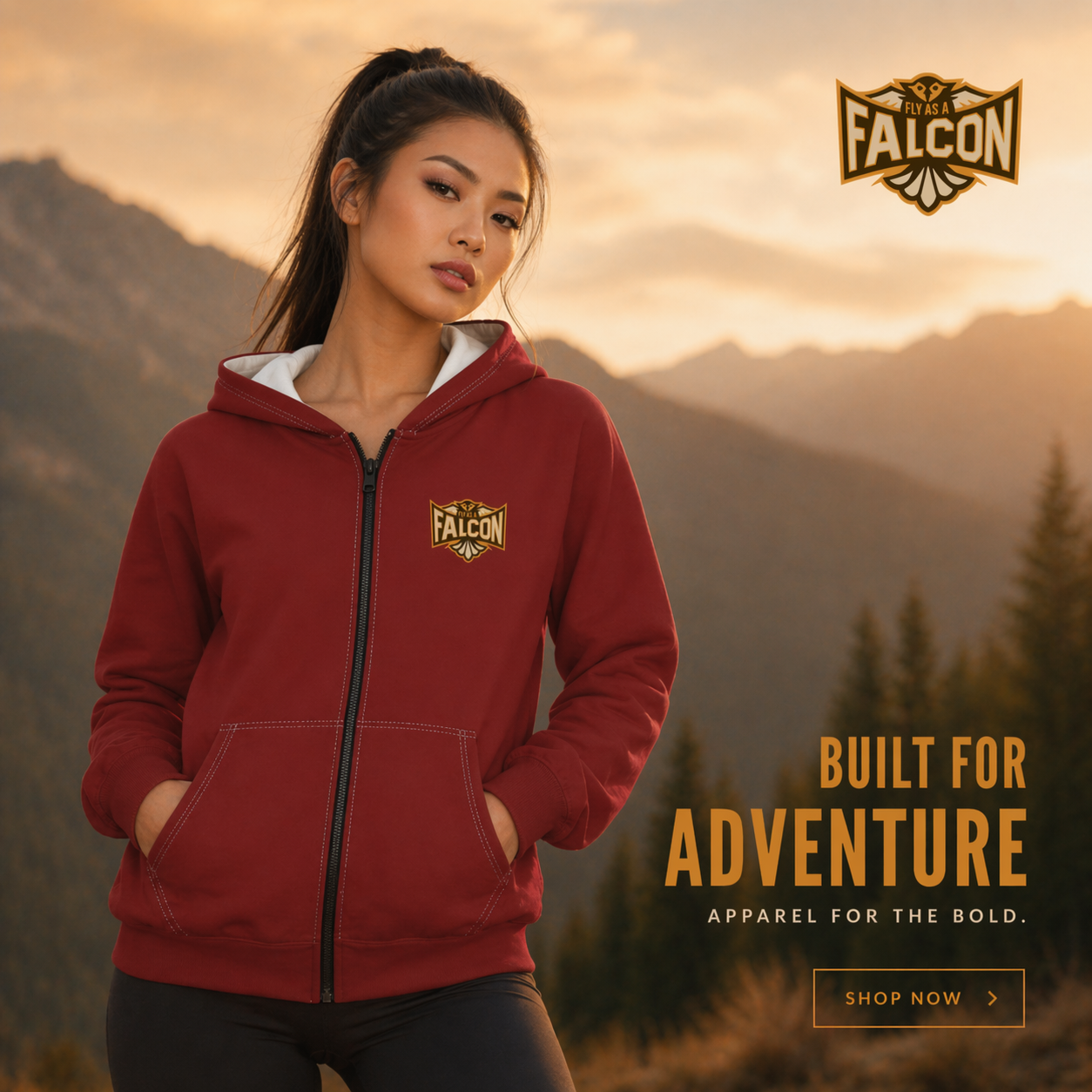 Fly As A Falcon Zip Hoodie | Sepia