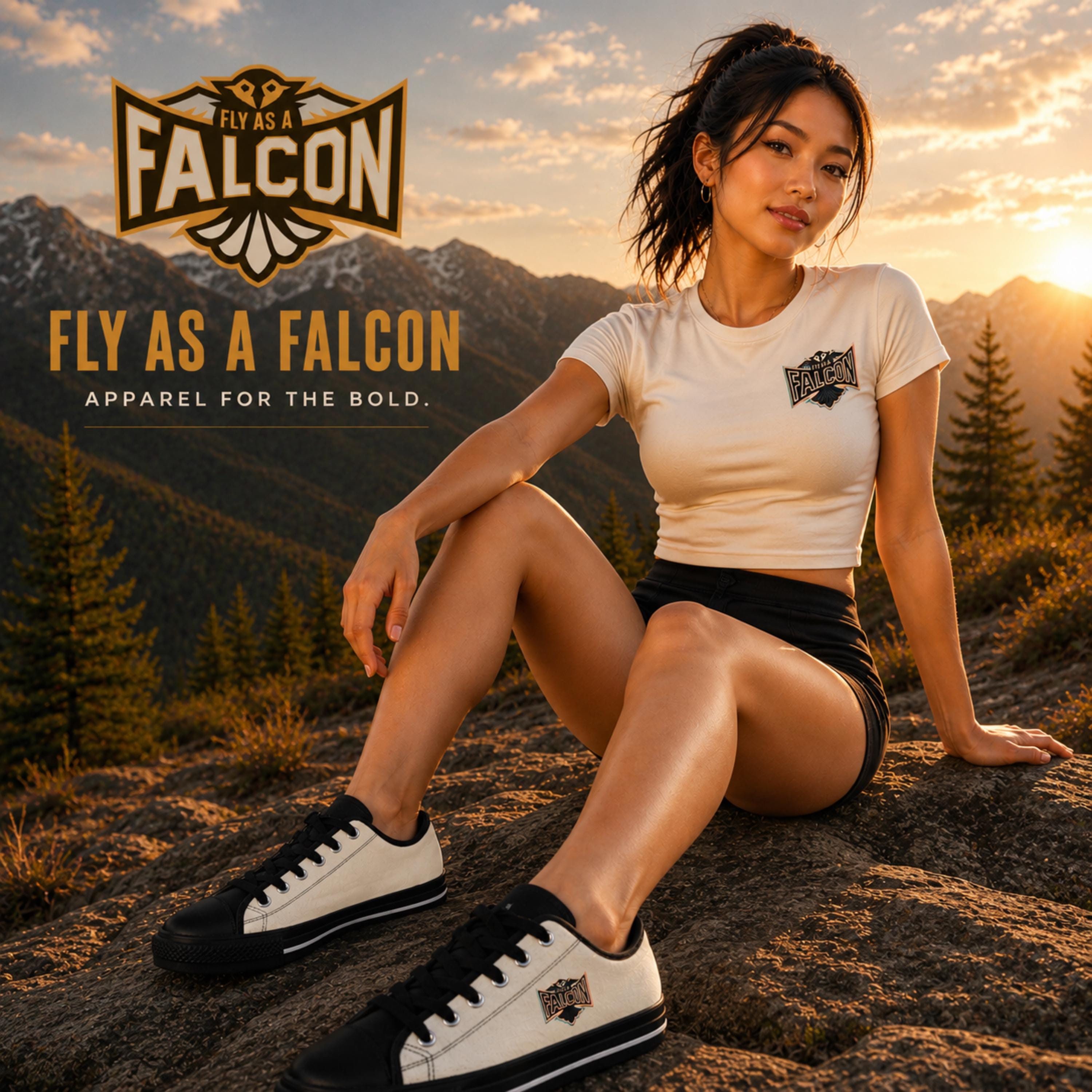 Fly As A Falcon Cream Canvas Low-Top Sneakers | Retro 3D model profile