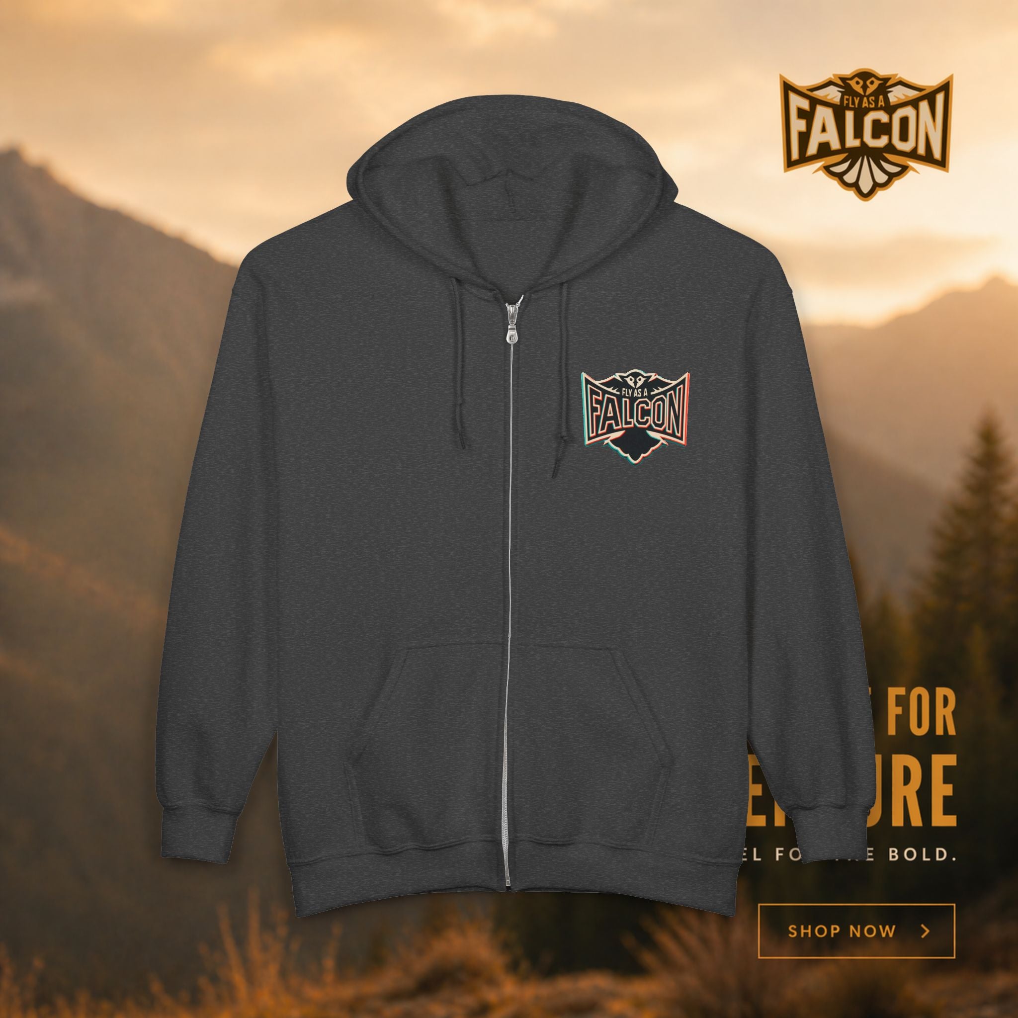 Fly As A Falcon Classic Full-Zip Hoodie | Retro 3D