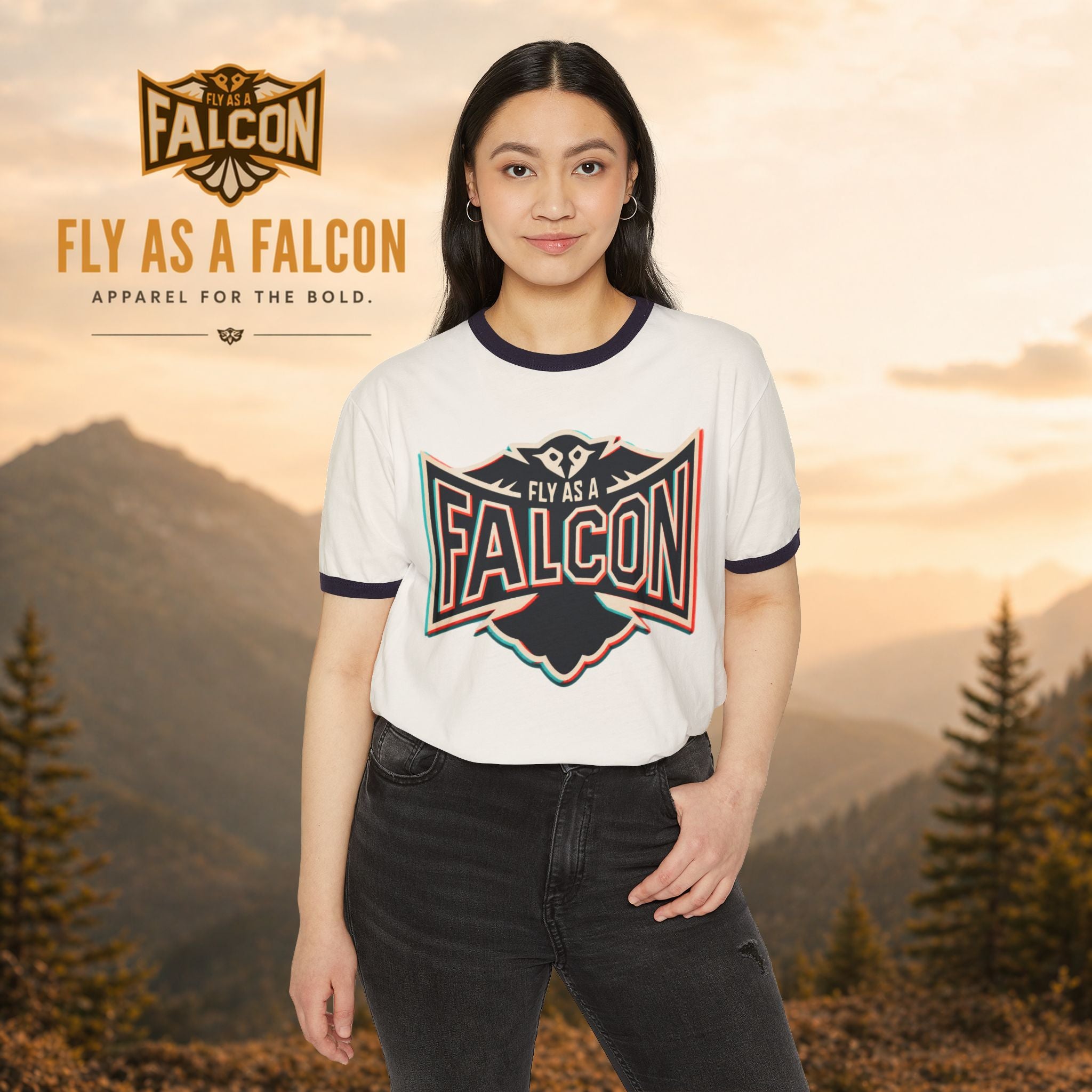 Fly As A Falcon Ringer T-Shirt | Retro 3D