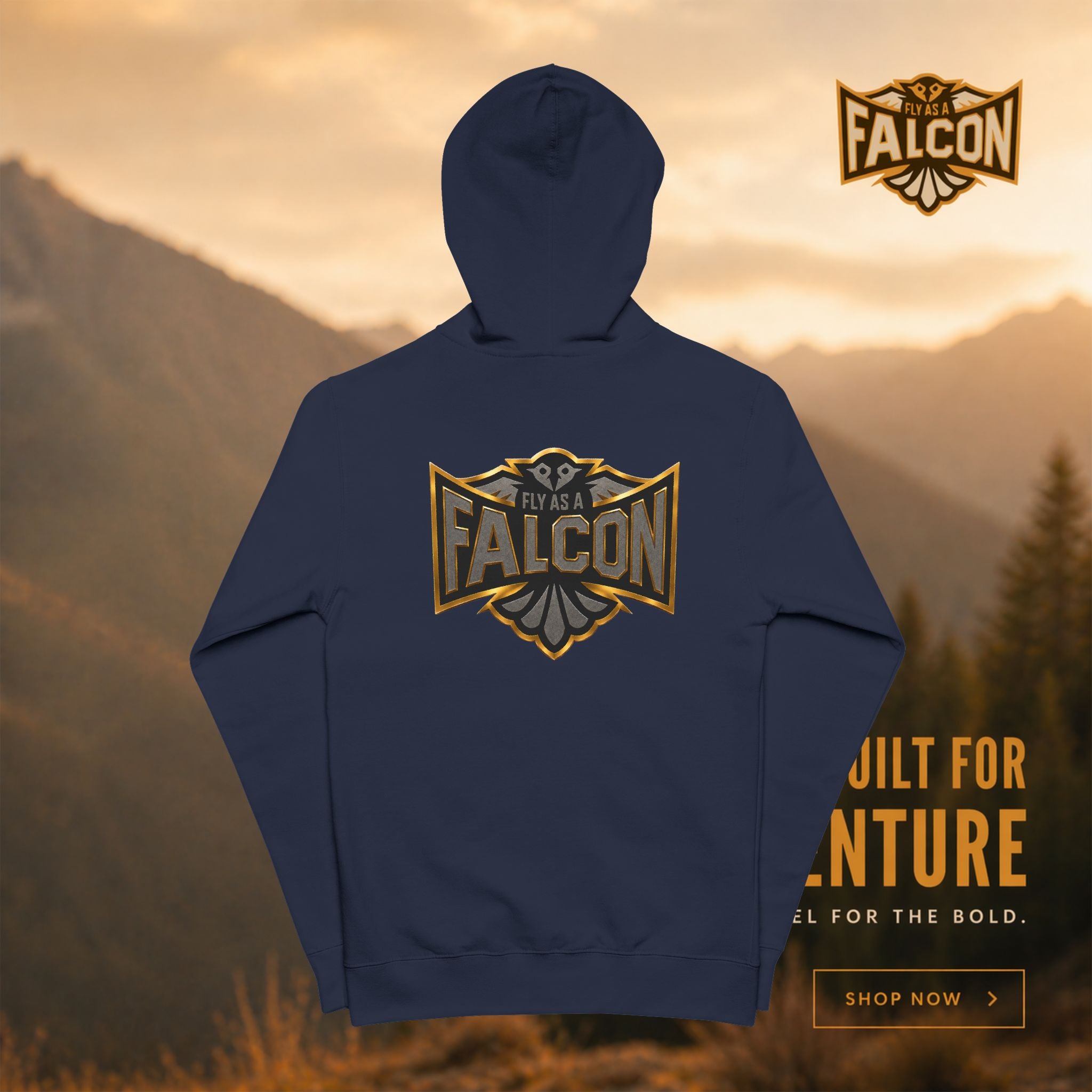Falcon Logo Zip-Up Hoodie | Black & Gold Collection 02
