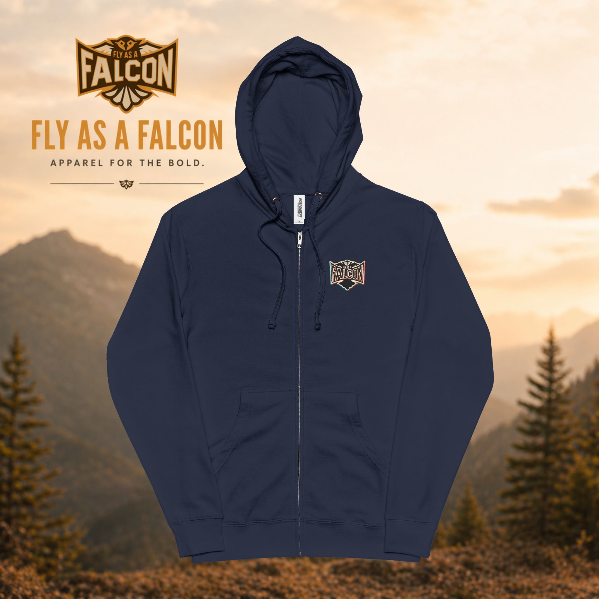 Fly As A Falcon Premium Fleece Full-Zip Hoodie | Retro 3D