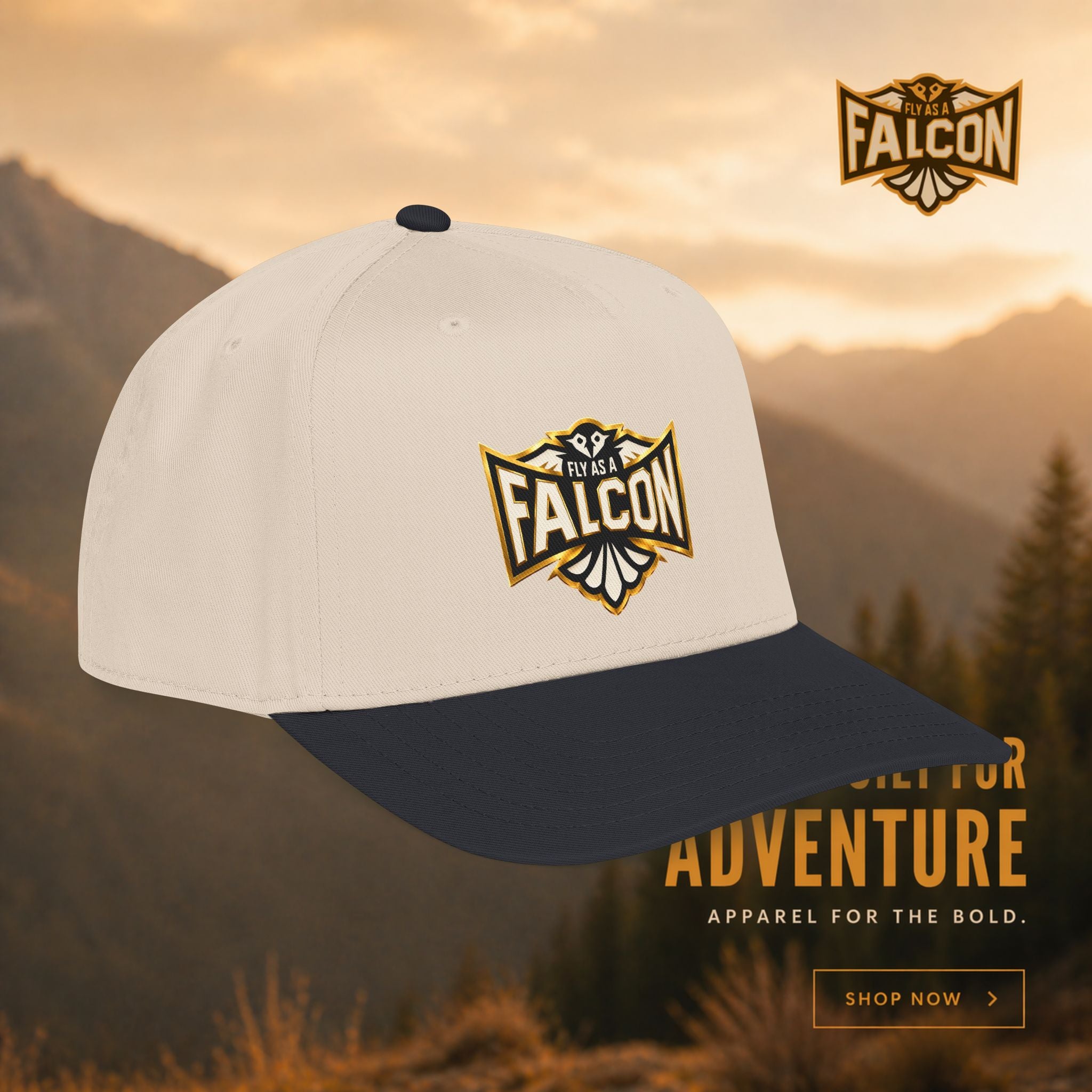 Fly As A Falcon Mid Profile Baseball Cap | Black & Gold Collection 01