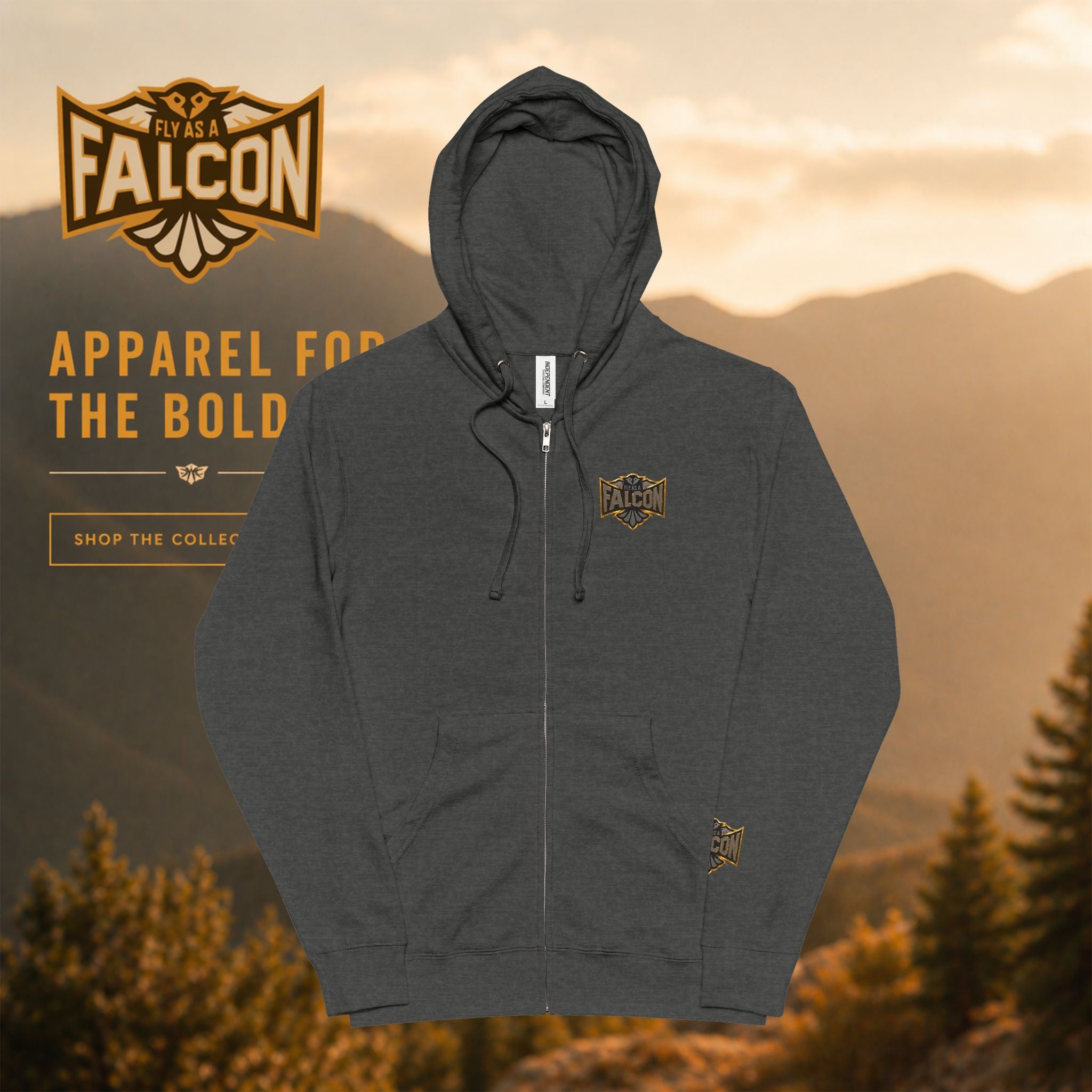 Falcon Logo Zip-Up Hoodie | Black & Gold Collection 02