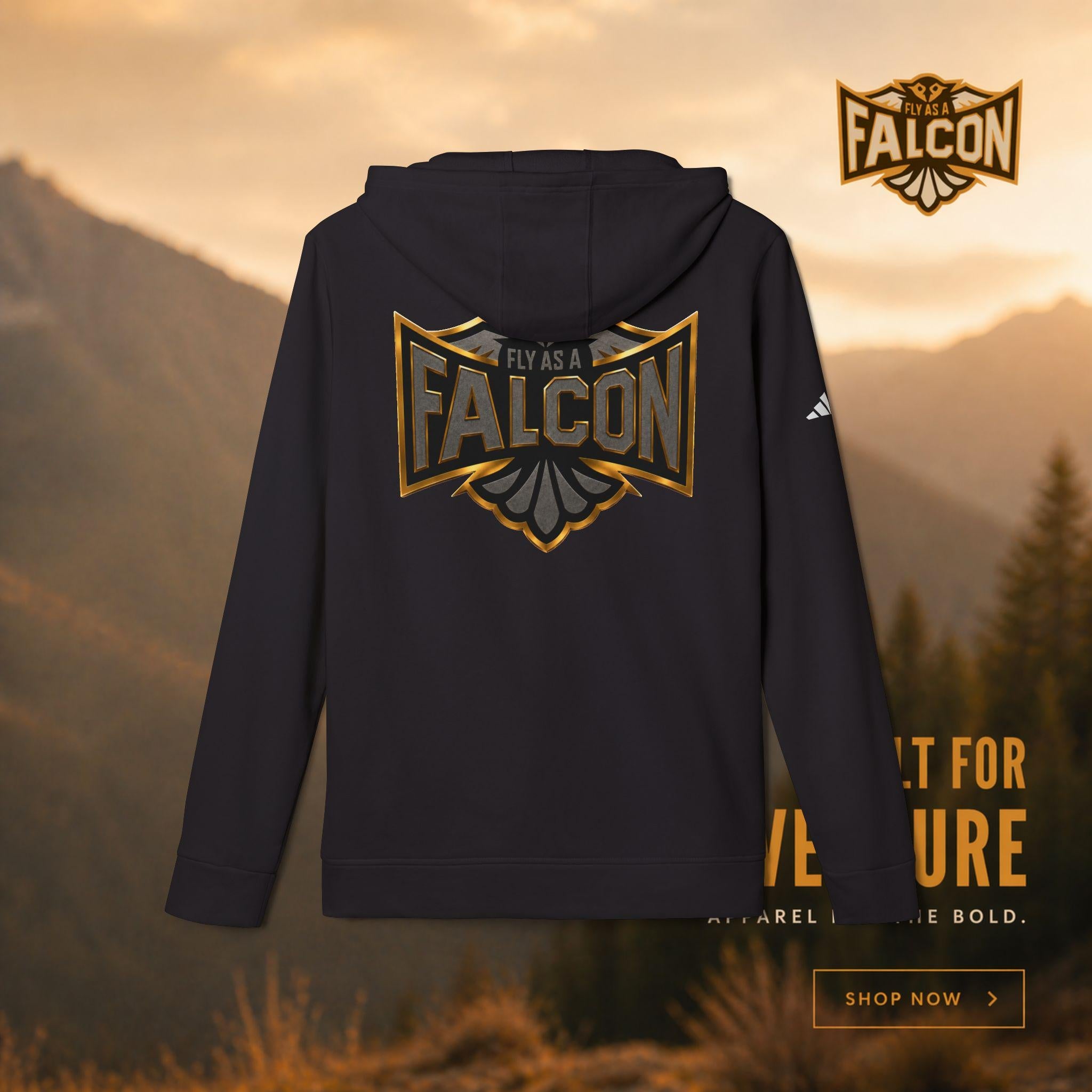 Fly As A Falcon Adidas Pullover Hoodie Black and Gold Collection 02 alternate view