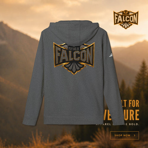 Fly As A Falcon Adidas Pullover Hoodie Black and Gold Collection 02 black front view