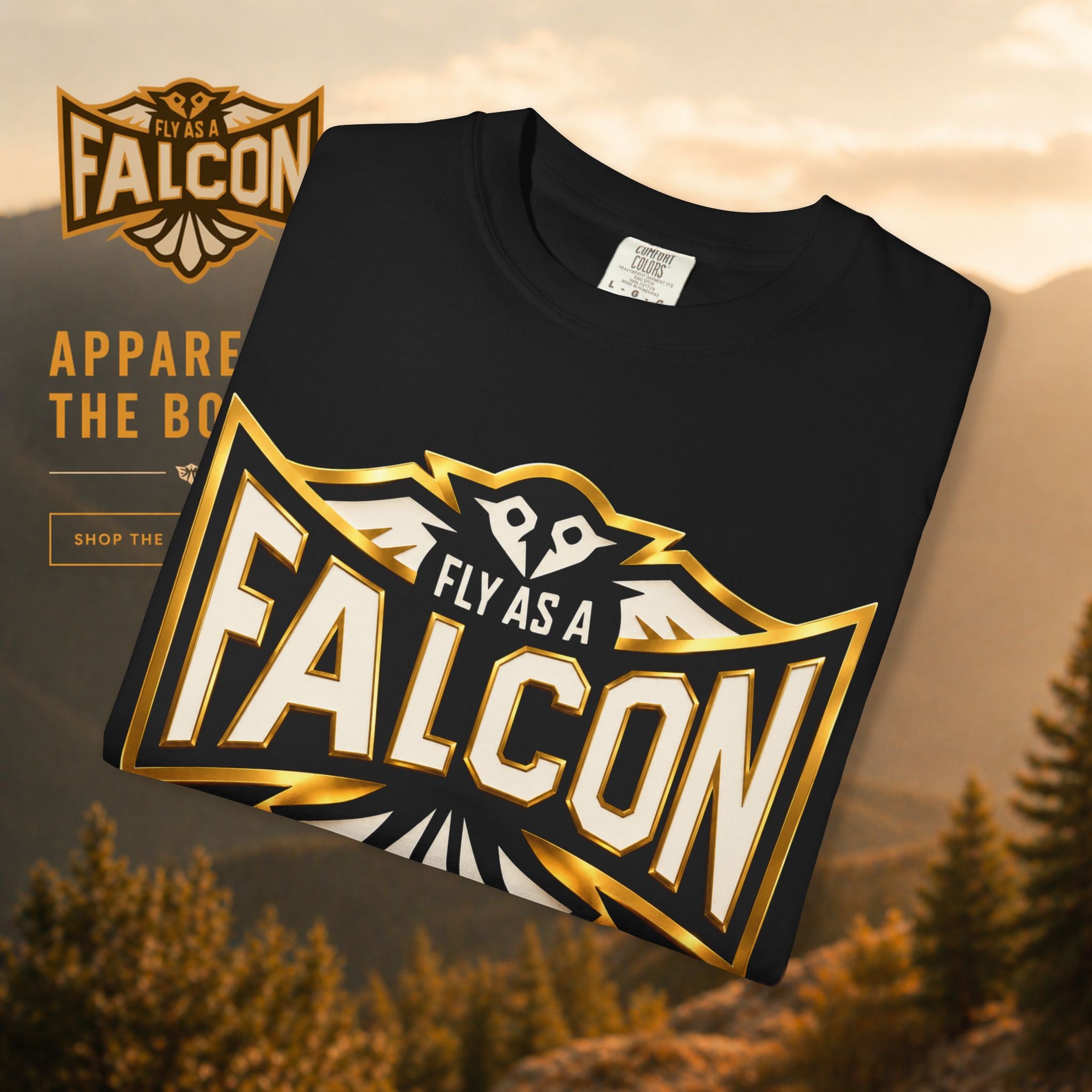 Fly As A Falcon Graphic T-Shirt | Black & Gold Collection 01