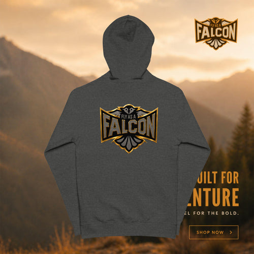 Falcon Logo Zip-Up Hoodie | Black & Gold Collection 02 model profile