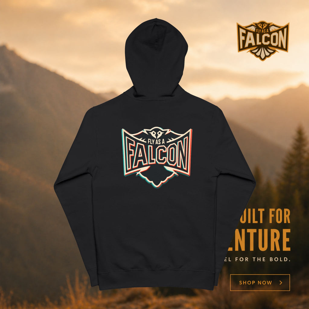 Fly As A Falcon Premium Fleece Full-Zip Hoodie | Retro 3D
