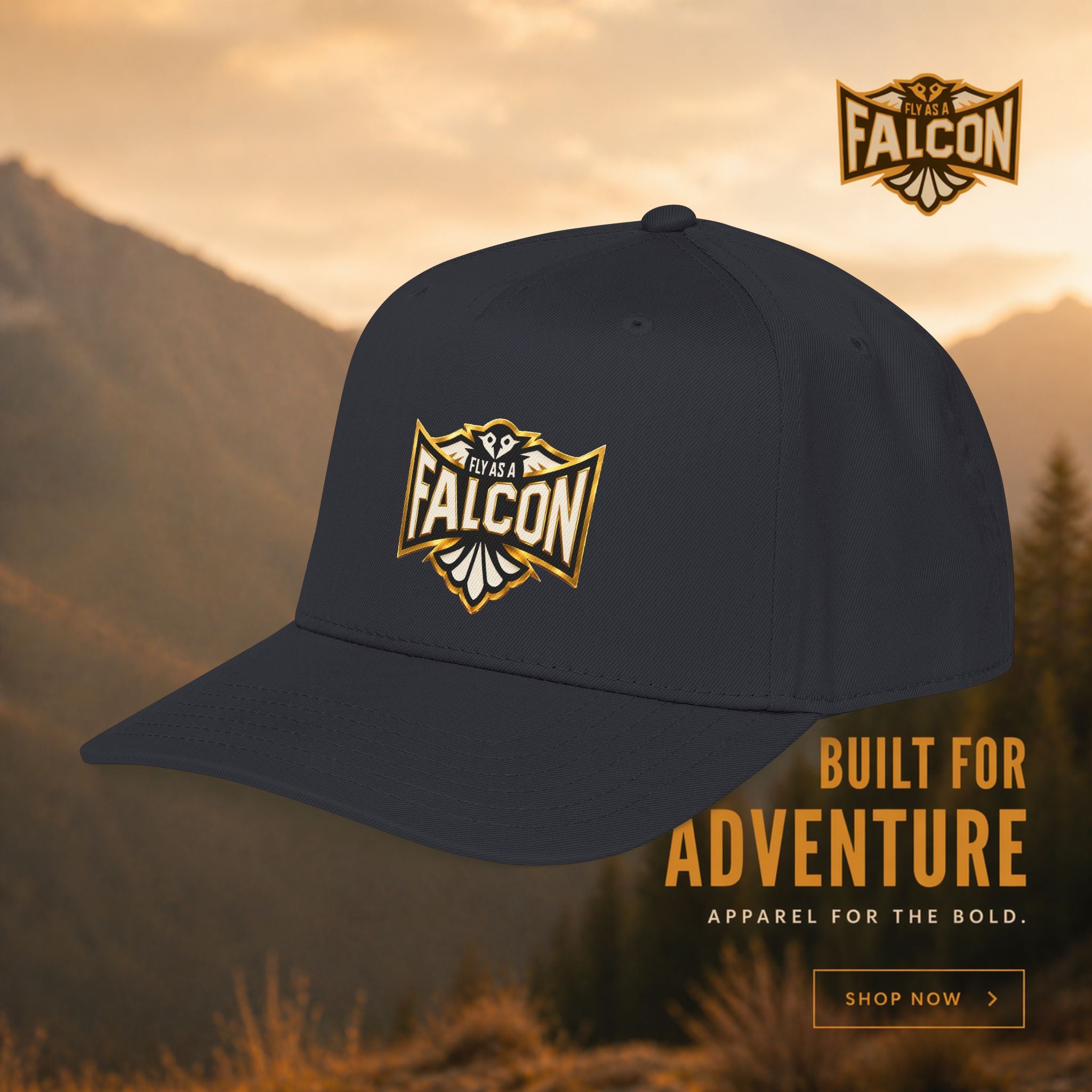 Fly As A Falcon Mid Profile Baseball Cap | Black & Gold Collection 01