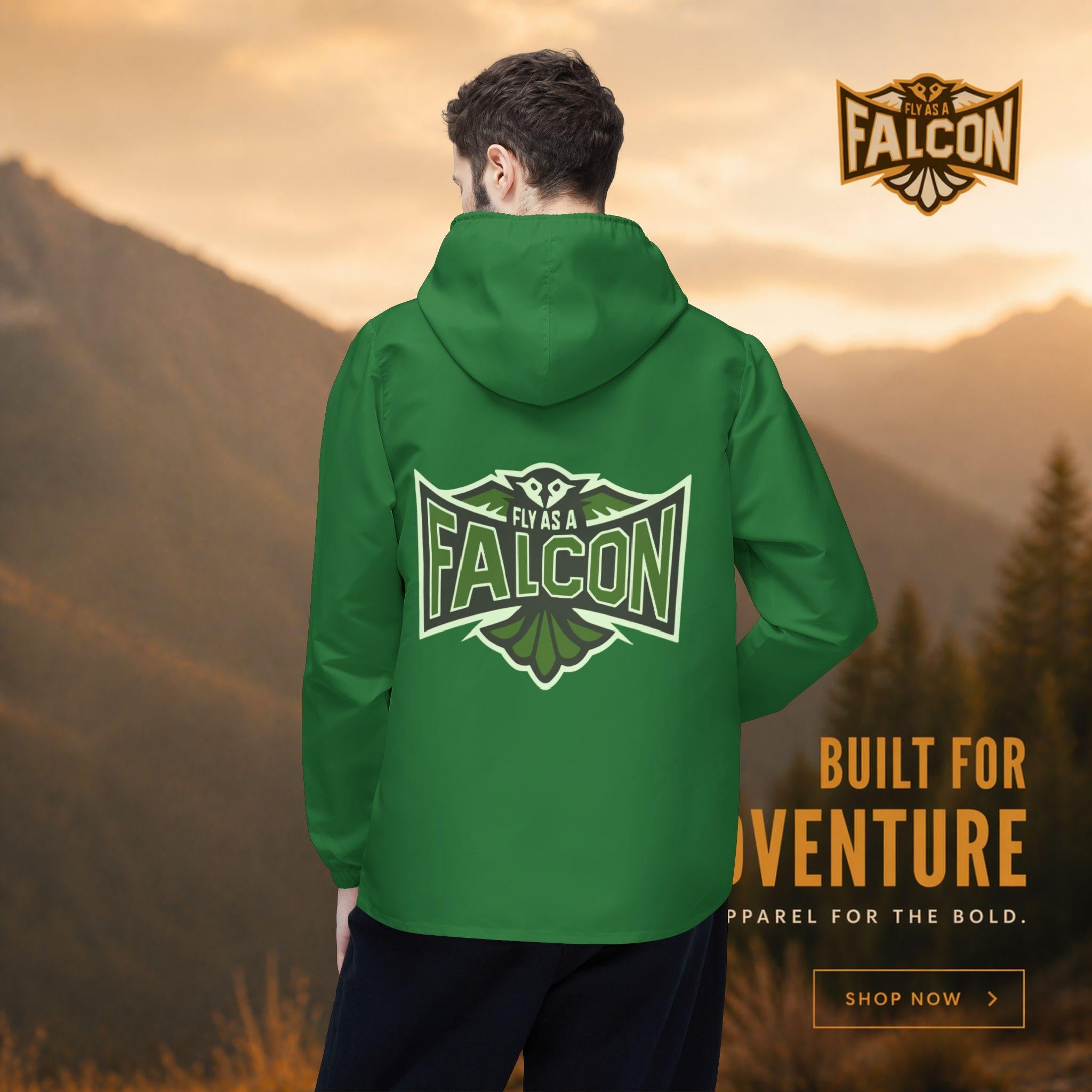Fly As A Falcon Windbreaker Jacket | Forest Ash model profile