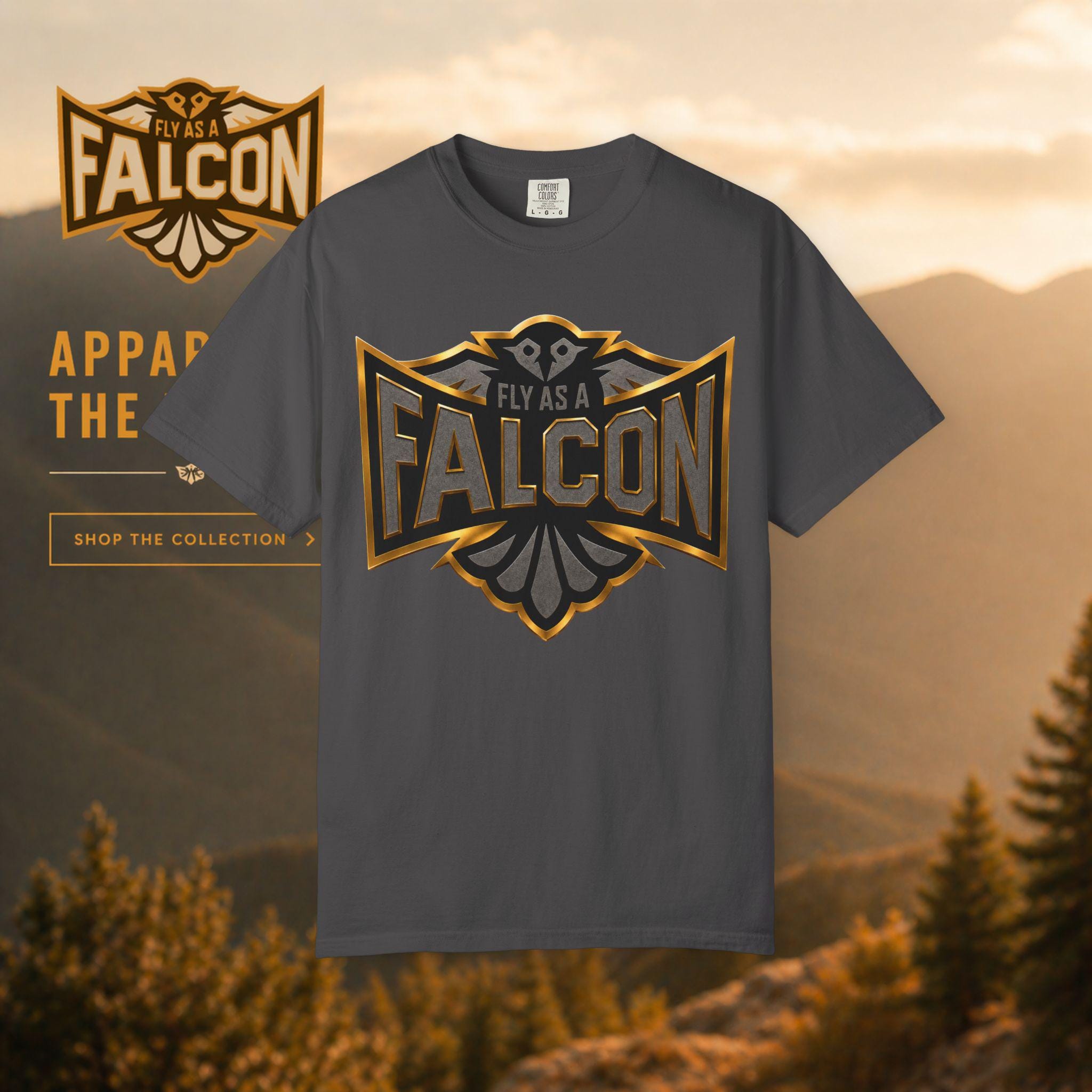 Fly As A Falcon Graphic T-Shirt | Black & Gold Collection 02 model profile