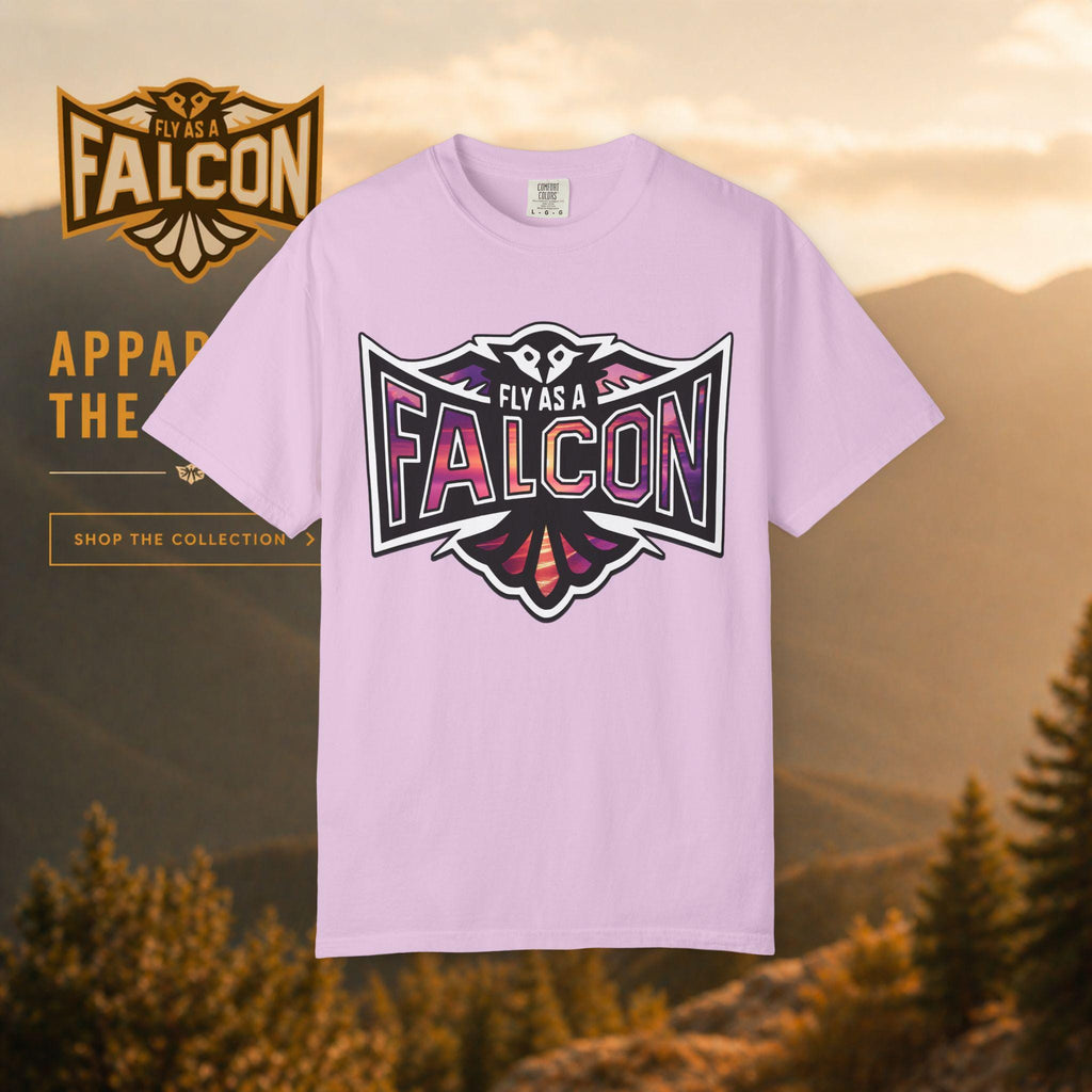 Fly As A Falcon Athletic Logo T-Shirt | Ocean Set model profile