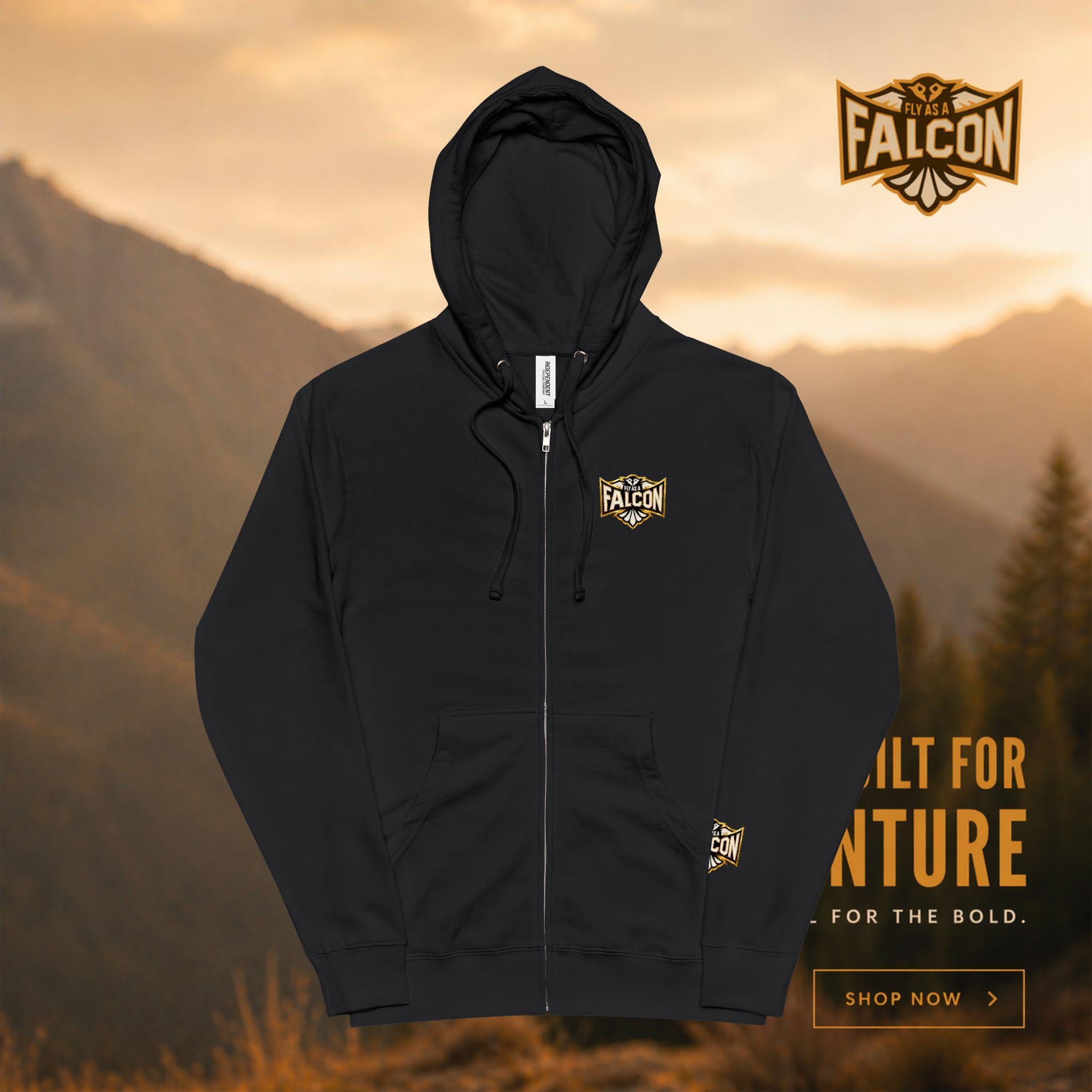 Falcon Logo Zip-Up Hoodie Black and Gold Collection 01 alternate view